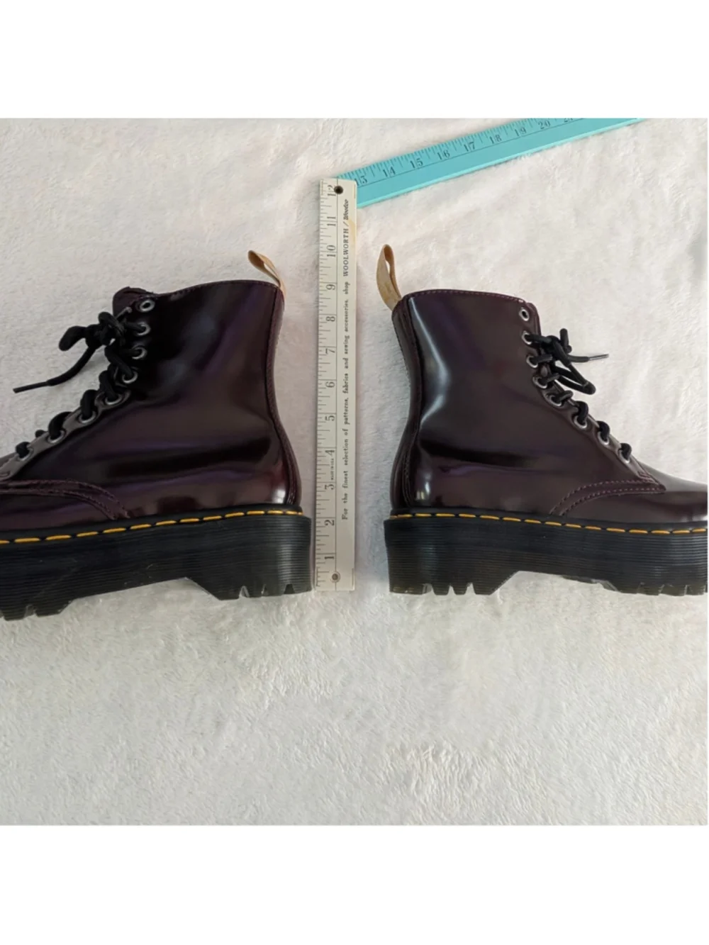 Dr. Martens Vegan Jadon II Cherry Red Oxford Rub Off Platform Boots US L 6 - Picture 11 of 13